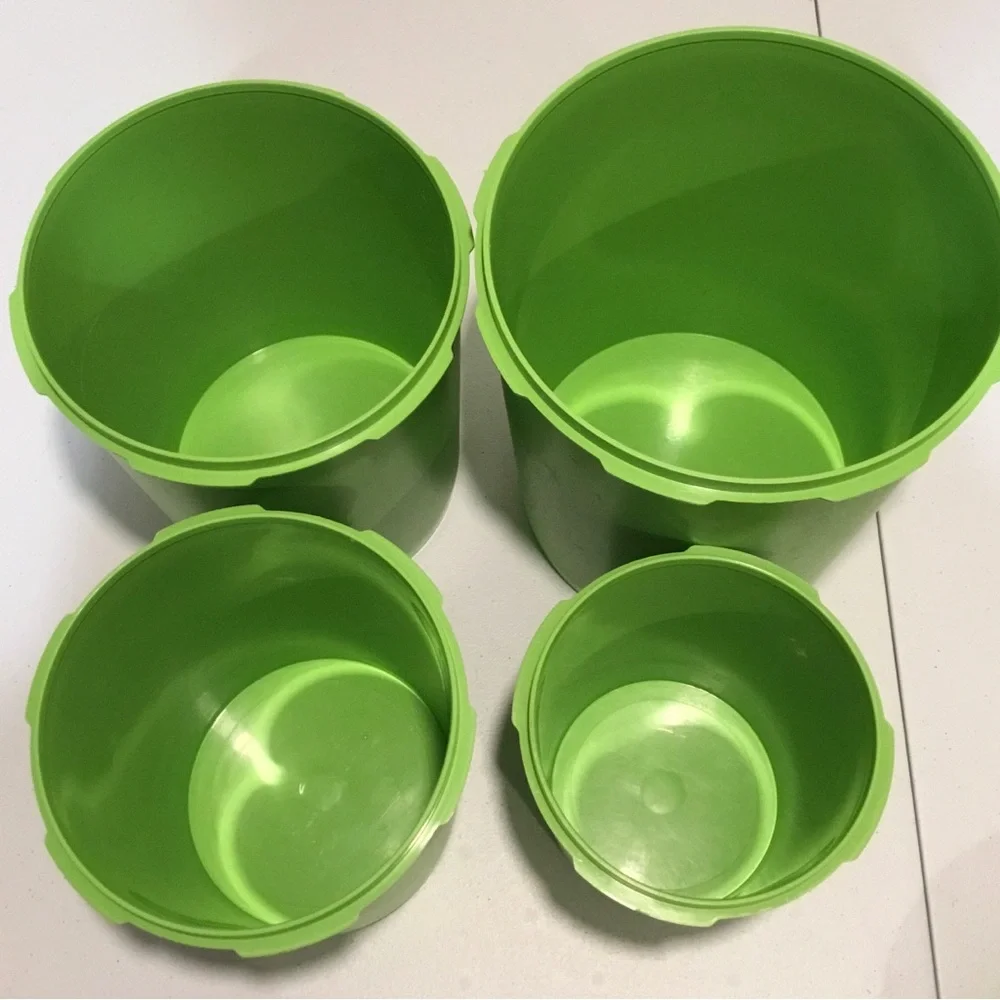 Vintage Tupperware Servalier Canisters Set of 4 with Lids Apple Green,